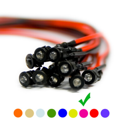20 x Verkabelte Dioden LED + Plastik Halterung Wired Rosa Klare Linse 9V 3mm