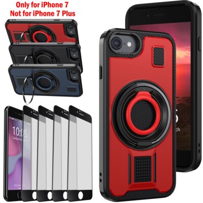 For iPhone 7 4.7 Rugged Shockproof Case Ring Kickstand Cover / Screen Protector