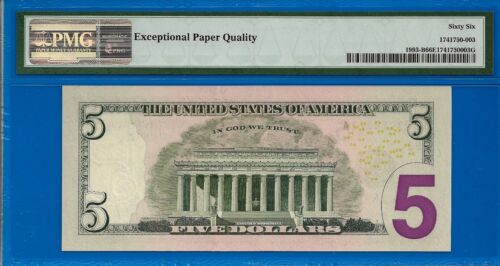 2006 $5 Federal Reserve Note PMG 66EPQ wanted near solid serial number 23222222 - Picture 3 of 3