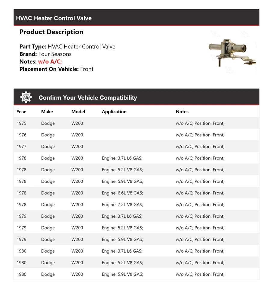 Válvula de control de calefacción delantera 4 estaciones 1976 1977 para Dodge W200 1975-1980 Foto 2 de 4