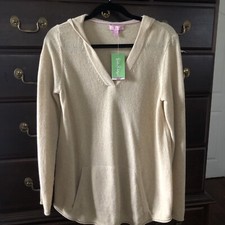 Lilly Pulitzer M Beige Sawyer Cashmere Hooded Sweater NWT 248