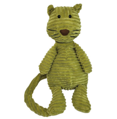16'' DORMEO KITTY CAT RIBBED OLIVE GREEN STUFFED ANIMAL PLUSH TOY LONG TAIL 