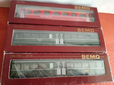  H0m Bemo - 3er Set Personenwagen RHB 90er Jahre - H0m/H0e