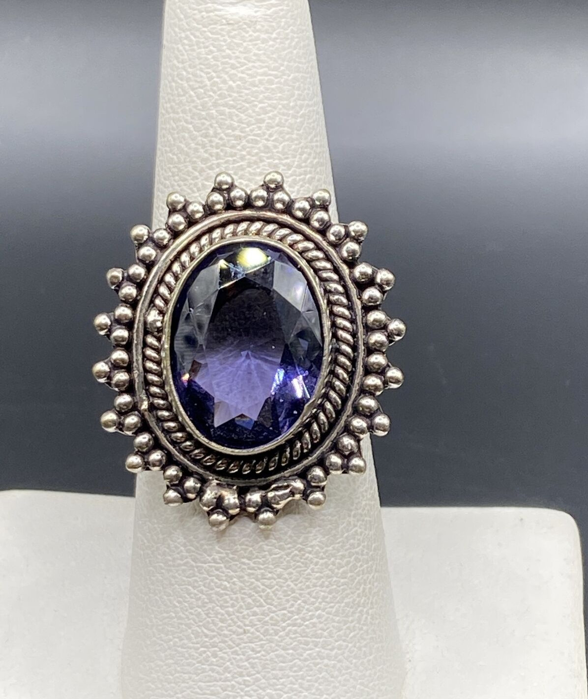 Sterling Silver Large Purple Stone Split Shank Ri… - image 1