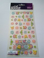 Scrapbooking Stickers Sticko Teeny Tiny Flowers Pastel Pink Blue Shapes Green
