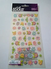 Scrapbooking Stickers Sticko Teeny Tiny Flowers Pastel Pink Blue Shapes Green