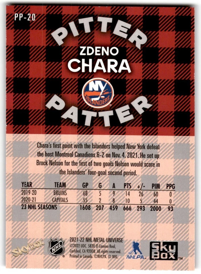 2021-22 Skybox Metal Universe Pitter Patter Zdeno Chara /99 #PP-20 New York - Image 2 of 2