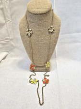 Daisy Long Necklace Gold Tone Yellow Orange Cottagecore Earthy Boho Fairycore