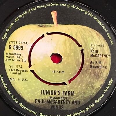PAUL McCARTNEY & WINGS Junior's Farm 1974 UK 7'' vinyl single Apple record 45