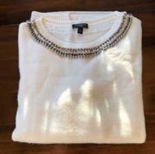 Talbots Cream Sweater w/ Bead Collar Petite Large Excellent Preowned Condition