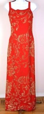 ST JOHN Womens Red Coral Metallic Gold Studs Flowers Dress Sz 8