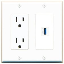USB-3 Decorative Wall Plate with Power Outlet 1 Port White