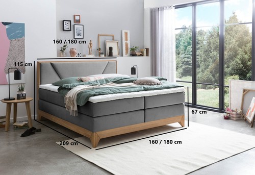 Belanoti RIVIERA Boxspringbett 180x200 Bett mit Eiche Doppelbett Polsterbett - Bild 5 von 48