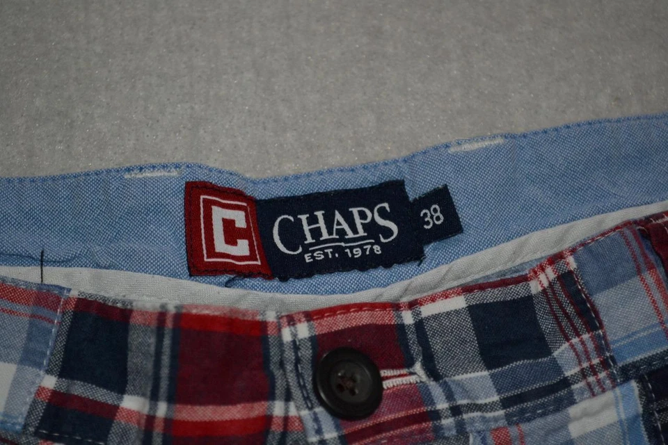 44779-a Chaps Ralph Lauren Shorts Red Blue Plaid Madras Patchwork Size 38 Mens - Image 4 of 4