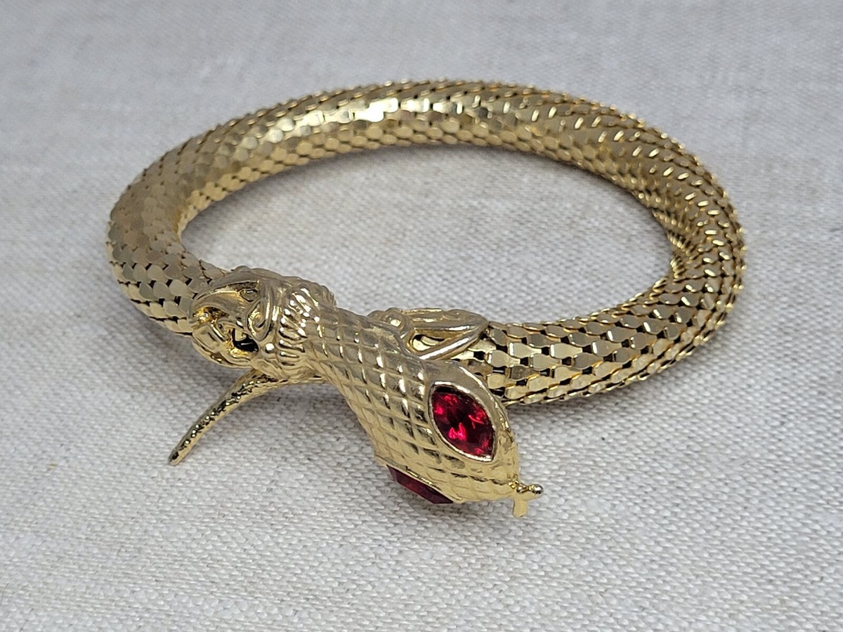 Vintage 70's Coiled Snake Cuff Arm Bracelet Gold Tone Red Vintage 70's Coiled Snake Cuff Arm Bracelet Gold Tone Red