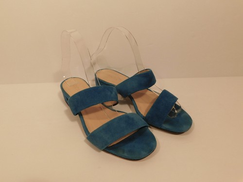 J CREW Women's Turquoise Blue Suede Slide Open Toe Sandal Shoe Sz 7 - Picture 2 of 7
