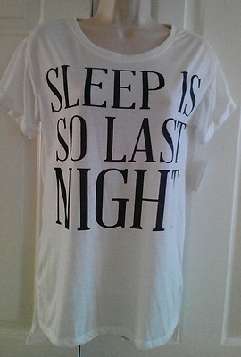 NWT WOMEN JUNIOR COLD CRUSH 'SLEEP IS SO LAST NIGHT'  TUNIC SLEEP SHIRT IVORY XS