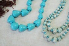 2 Turquoise Colored Beaded Necklaces, Speckled Stone Choker, Geometric Beads