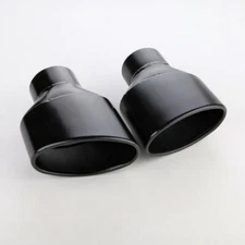 Black Exhaust Tips 3" Inlet Oval 6"x3.75" Out Slant Cut Rolled 8" L SS304 Pair