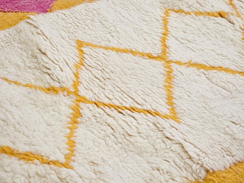 Moroccan Handmade Beni Ourain Rug 3x8 Berber Geometric Pink Yellow Wool Runner - Picture 6 of 12