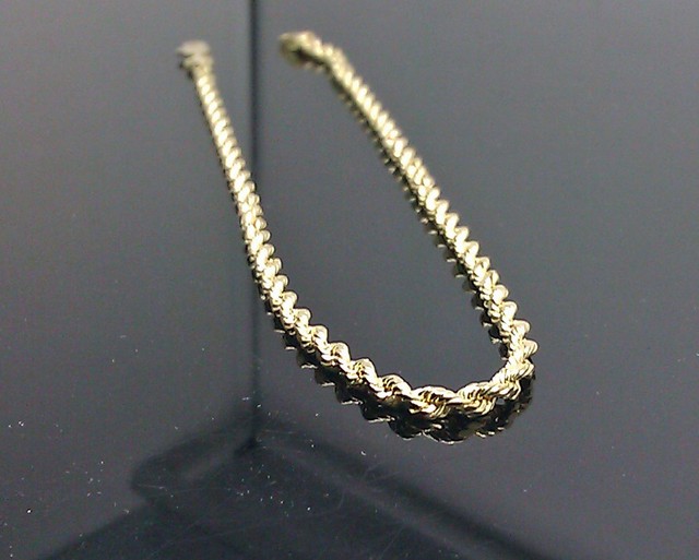 10K Yellow Gold Rope Anklet 9 Inch Long 2.5mm Chain Bracelet 10kt