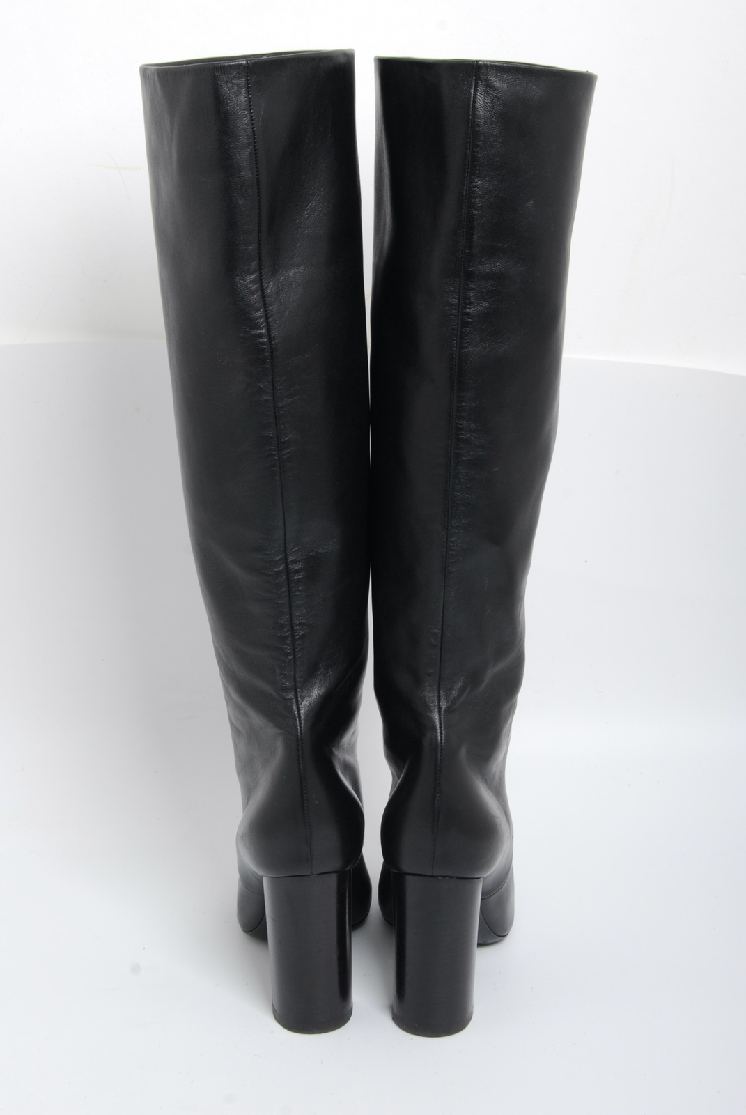 Stivali da donna Saint Laurent pelle nera ginocchio tacchi alti a blocco stivali taglia EU 36 5