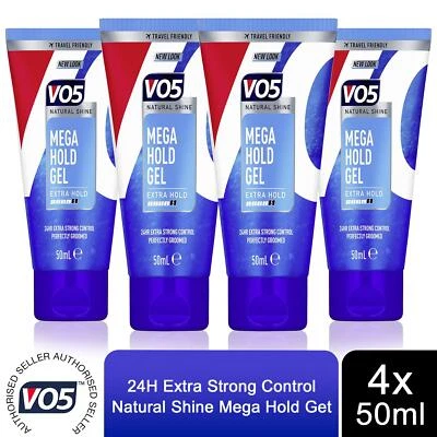 VO5 Mega Hold 24hr Extra Control Travel-Friendly Styling Gel 50ml Pack of 4