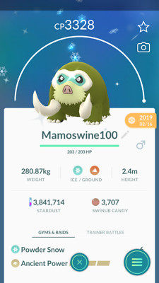 Pokemon Trade GO - Shiny Mamoswine Level 40 & 2nd move unlocked for PVP Master
