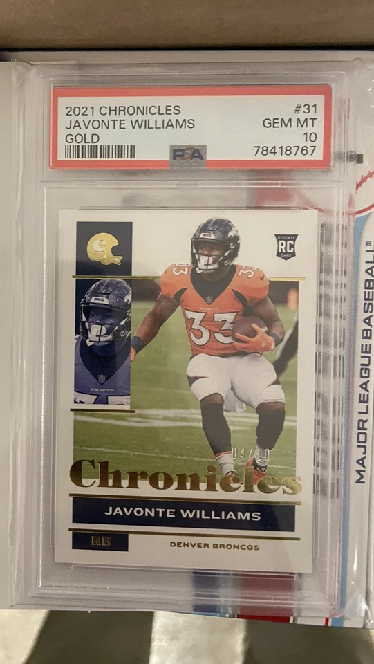 2021 Panini Chronicles Gold JAVONTE WILLIAMS RC  /10  Pop 1 Rookie Broncos - Image 2 of 3