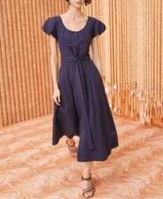 Women's UJ Puff Sleeve A-line Dress Round Neck Midi Dress for Women