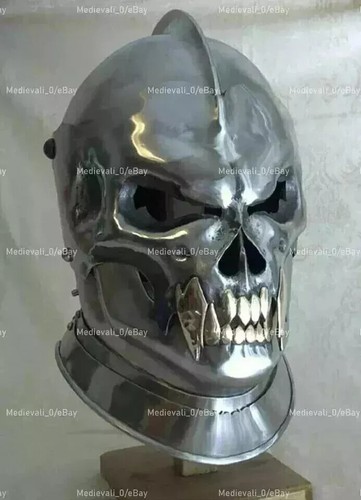 Casco de caballero medieval de acero con cara demoníaca listo para la batalla casco de caballero medieval calibre 18 - Imagen 6 de 7