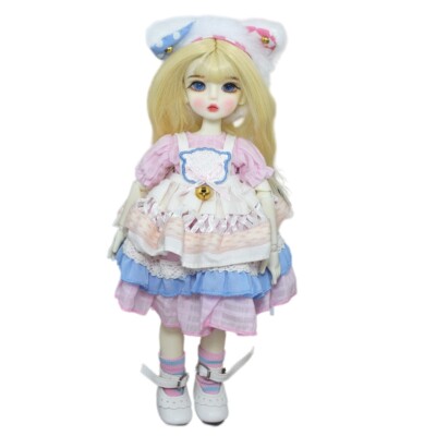 1/6 BJD Toy Cute Girl Doll with Blonde Wigs Blue Eyes Dress Sock Shoes Full Set