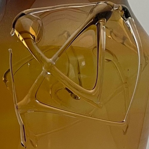 Salado Glashütte Bernstein Hieroglyphen Iris umwickelter Hals Vase Hergestellt in den USA 8,75"t - Bild 6 von 10
