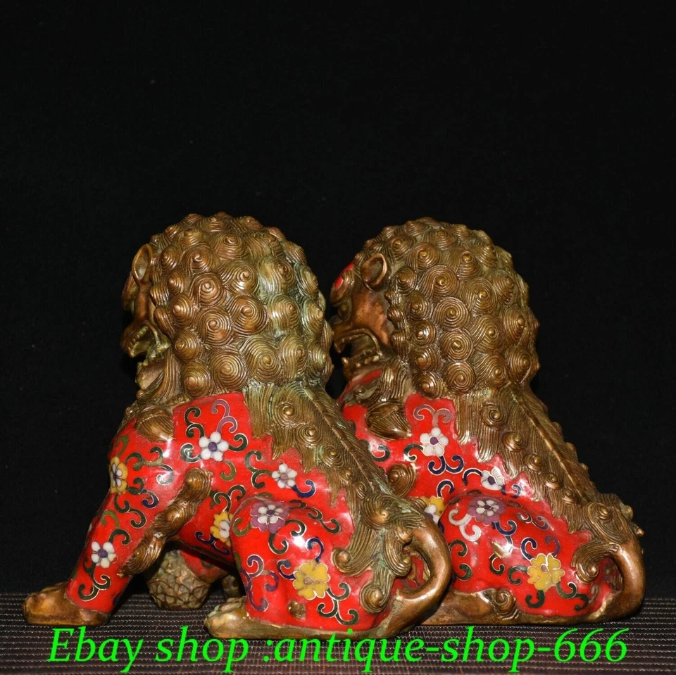 8,6» старый китайский Cloisonne бронза фэн-шуй Foo Fu собаки Guardion лев статуя пара - Изображение 3 из 4