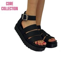 LADIES WOMENS FLATFORM GLADIATOR PLATFORM CHUNKY SOLE STRAPPY SUMMER SANDALS