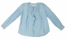 Ann Taylor Loft Size S Womens Blue Ruffled Button Up Shirt