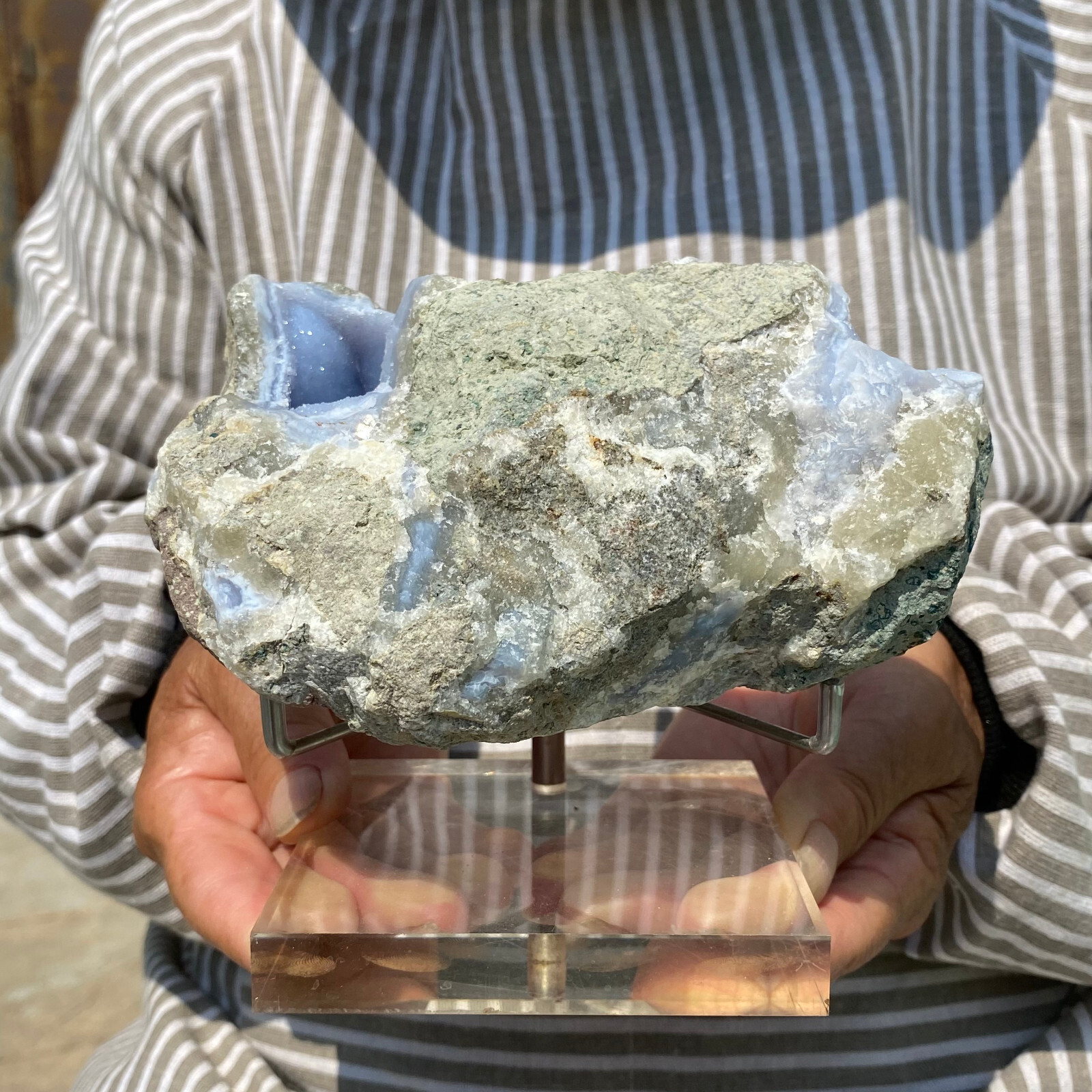1260g Large Blue Chalcedony Quartz Banded Crystal Geodes Rough Specimen ...