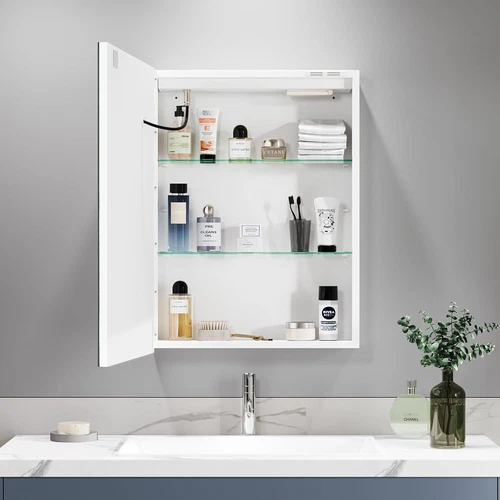 LED illuminated Bathroom Mirror Cabinet with Demister Shaver Socket Wall Mounted - Picture 22 of 36