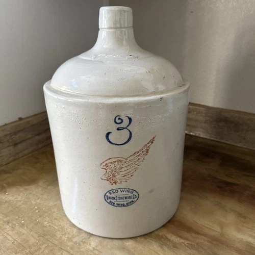 Very Clean Antique Red Wing 3 Gallon Stoneware Jug Crock