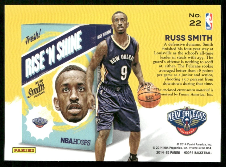 2014-15 Hoops Rise 'N Shine Patch Russ Smith RC New Orleans Pelicans #22 - Image 2 of 2