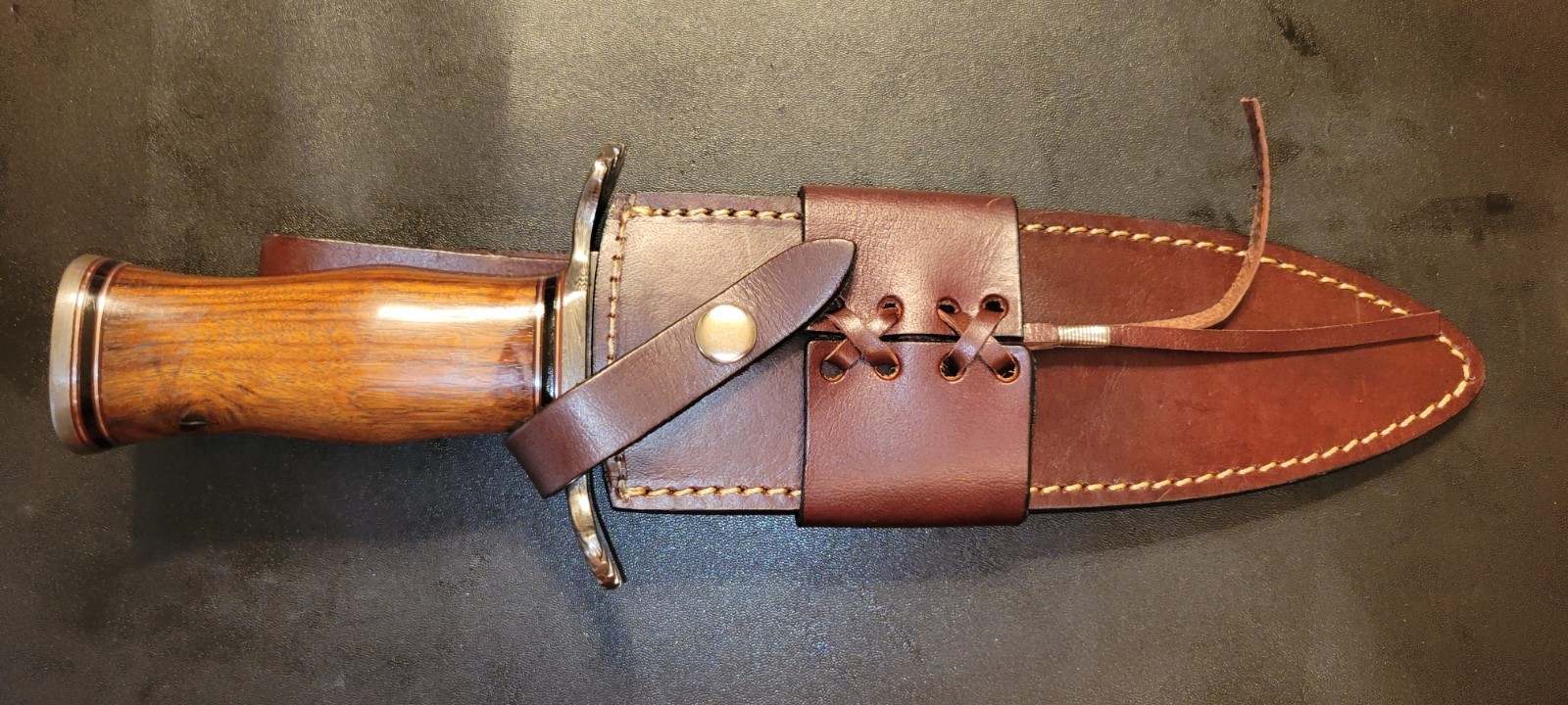 IMPACT CUTLERY CUSTOM FEATHER DAMASCUS DAGGER KNIFE BURL WOOD HANDLE- 2237