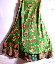 Incredible-art Vintage Silk Sari Magic Wrap Skirt Reversible Double Layer skirt,