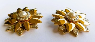 SELTENE Vintage Vogue Bijoux Ohrringe mit Blume - mit Perle und Strass