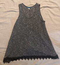 Butterflies Made in USA Herringbone Chevron Swing Tank Top Lace Trim Gray M