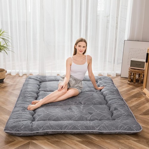 Black Leaf Printed Japanese Futon Floor Mattress, Thicken Sleeping Pad Floor ... - Picture 5 of 7