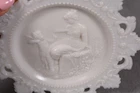 VTG Milk Glass 7 1/4" Plate Cupid & Victorian Woman Westmoreland Lace Edge NICE!