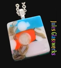 Hand Crafted  Fused Glass Pendant W/Chain #1414