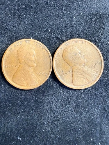 Lot of (2) 1909 P Lincoln Wheat Penny 1c VG Very Good Condition Coin cb708