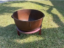 ANTIQUE Cast Iron Cauldron & Stand - RARE!!!  23 3/4" wide by 16" deep - N-25