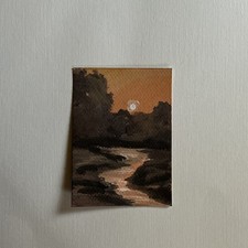ACEO Art Card Original Sunset Acrylic “ Orange Evening”  2.5in.3.5in - Bunnyarts